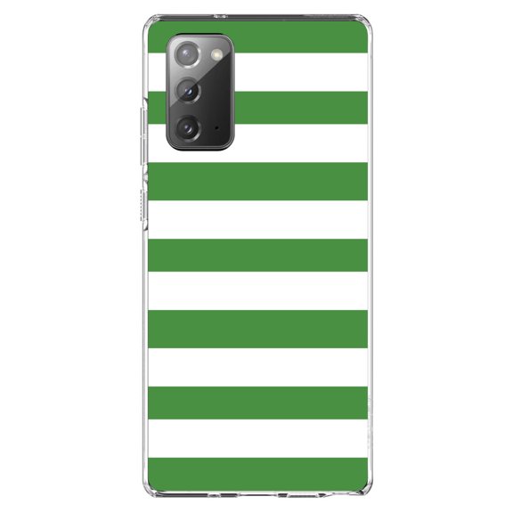 DistinctInk Clear Shockproof Hybrid Case for Samsung Galaxy Note 20 (6.7" Screen) - TPU Bumper, Acrylic Back, Tempered Glass Screen Protector - Green & White Bold Horizontal Stripes