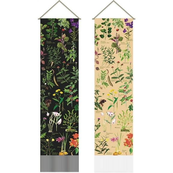 2 Pcs Herbal Plant Tapestry Wildflower Plant Floral Long Vertical Tapestry Wall Hanging Decor Botanical Aesthetics Tapestry Plant Wall Tapestry for Bedroom DIY