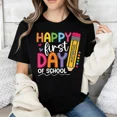 thumbnail image 2 of Happy Day Of School Print T Shirt Women Casual Short Sleeve Top Summer Fashion Graphic Tee For Students And Teachers, 2 of 6