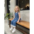 thumbnail image 4 of BemeyourBBs 2Pcs Kids Toddler Baby Girl Denim Outfits Summer Clothes Sleeveless Bow Decor Ruffle Denim Tank Tops Lace Trim Wide Legs Jeans Pants Set, 4 of 8
