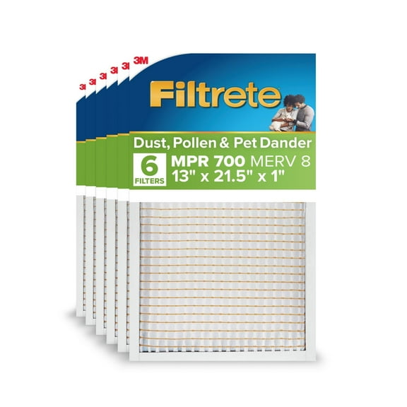 Filtrete 13x21x1 HVAC Furnace Air Filter, MPR 700 MERV 8, Dust, Pollen, and Pet Dander Reduction, 6 Pack