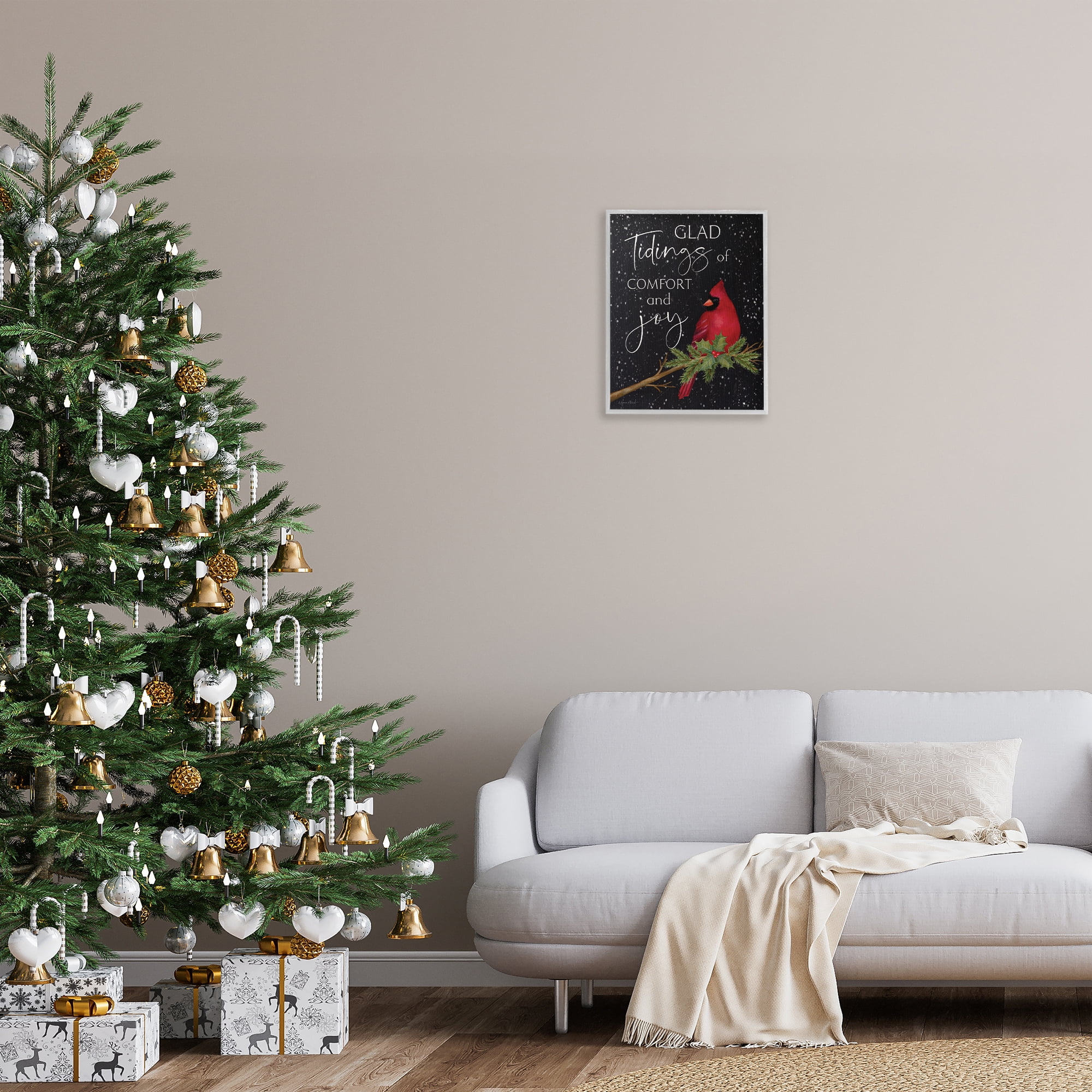 Stupell Industries Comfort & Joy Cardinal Holiday Painting Gray Framed Art Prints Wall Art, 16 x 20
