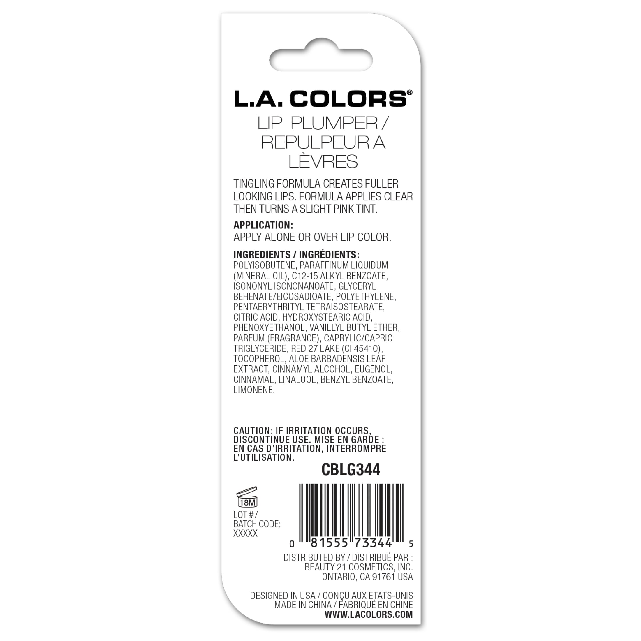 (4 pack) L.A. COLORS Sheer Pink Nourishing & Hydrating Glossy Lip Plumper, Clearly Pink, 0.30 fl oz