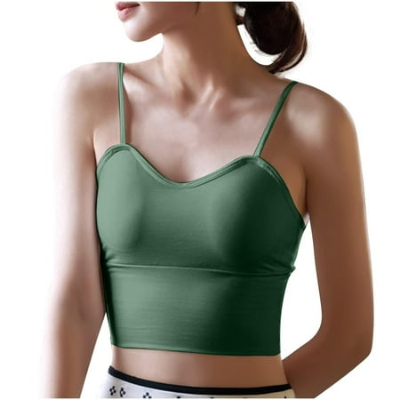 Vest Top with Built in Bra Women Knitted Cotton Spaghetti Strap V Neck Camisoles Summer Short Basic Tank Top Gym Yoga Sleeveless Backless Vests