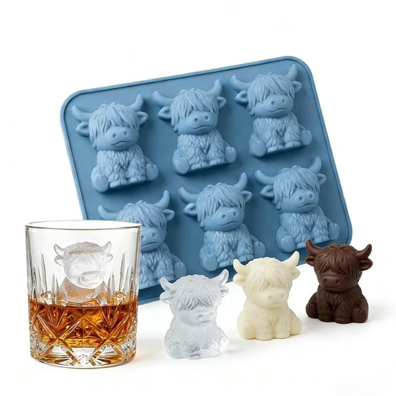 Highland Cow Ice Cube Mold, 3D Silicone Ice Tray with 6 Cavities for Whiskey Drinks Cocktails Parties Home Bar Gift
