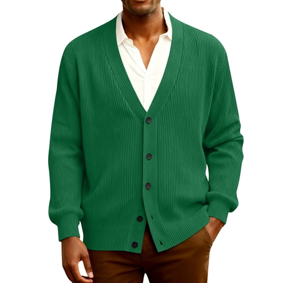 OIOLOYJM Mens Cardigan Sweater Loose Fit Button Up Cozy Soft Cardigan Dressy Casual Long Sleeve Ribbed Knit Warm Coat Dark Green XL