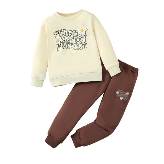 4T Baby Girls Clothes 4T Girls Pant Set Toddler Girls Long Sleeve Letter Print Round Neckline Top Pants 2PCS Set Apricot