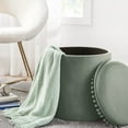 thumbnail image 4 of Kvell Pom Pom 15" Kids Storage Ottoman, Velvet Upholstery, Green, 4 of 9