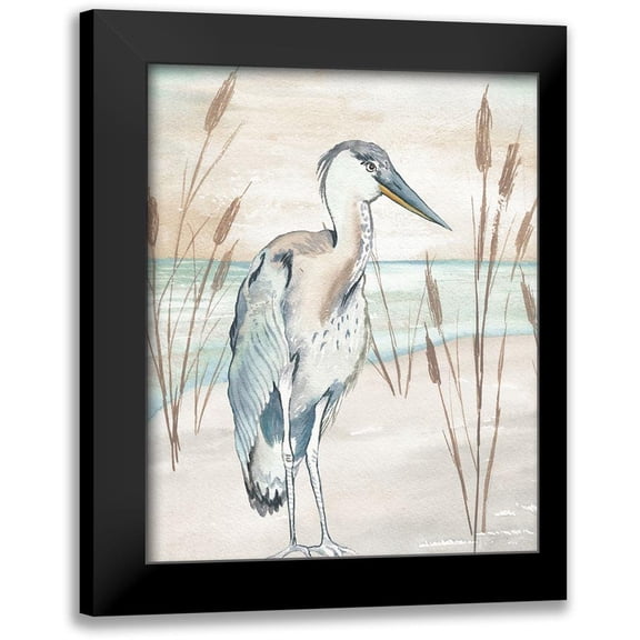 Medley, Elizabeth 12x14 Black Modern Framed Museum Art Print Titled - Heron By Beach Grass I