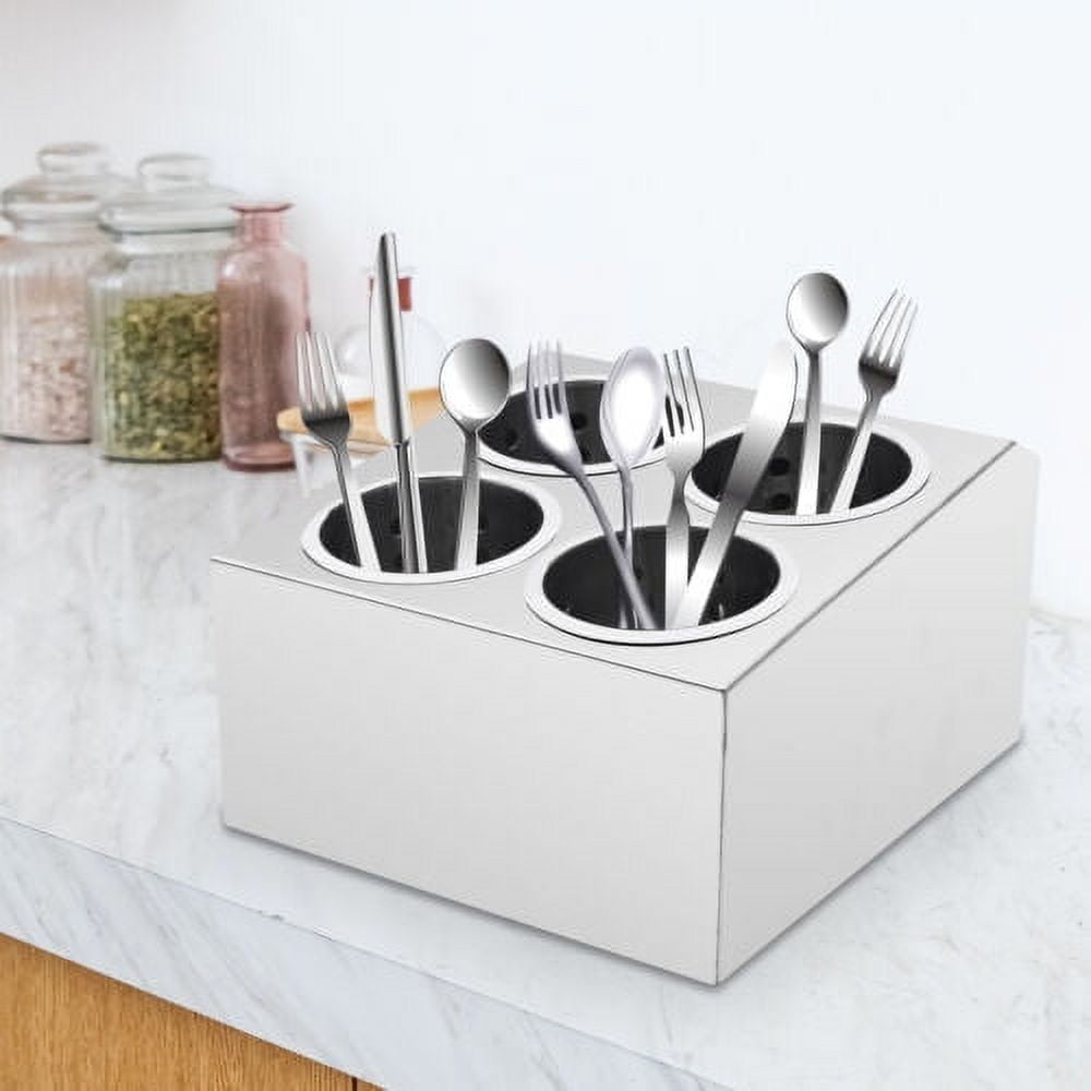 Commercial 4-Hole Cylinder Kitchen Utensil Holder Knife Fork Box Stainless Steel