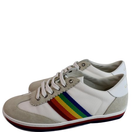 Pre-Owned GUCCI Suede Stripe Rainbow G74 Leather Sneakers White 552969 US 5-5