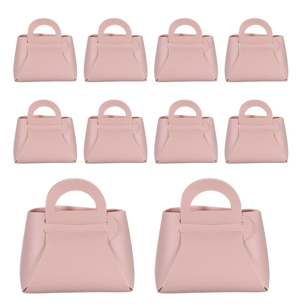10Pcs Cajas de Regalo de Cuero PU con Asas, Bolsa de Favor de Fiesta de 6 x 3 x 6 Pulgadas con Cinta, Rosa