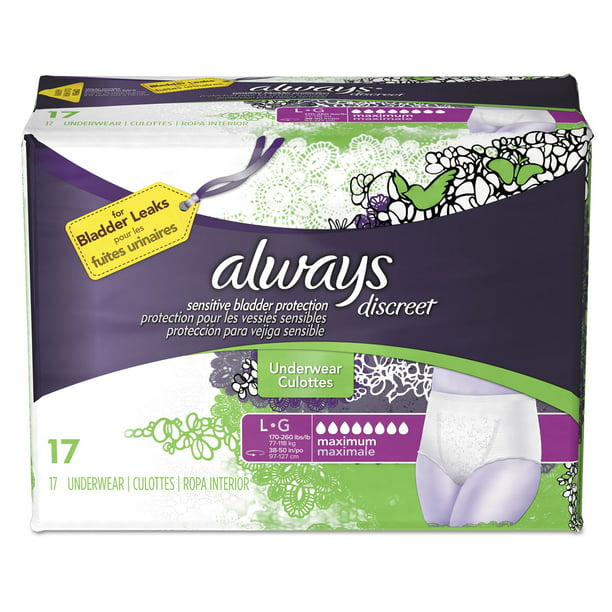 Discreet Incontinence Underwear, Large, Maximum Absorbency, 17/Pack, 3 ...