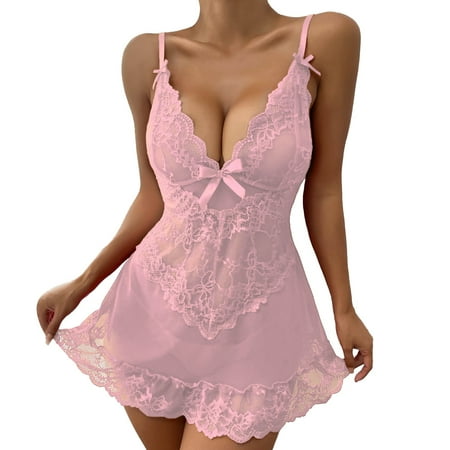 Wijhcboe 2 Pack Hot Pants Lingerie for Women Set Nightie For Ladies See Thigh High Fishnet Stockings for Women Lingerie Through Sleepwear Women s Sexy Lace Night Dress Lingerie With Thong Sexy Linge