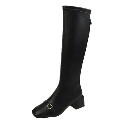 

jsaierl Autumn And Winter New Style Square Toe Thick Heel And Velvet High-top Boots Rear Zipper Women s Boots