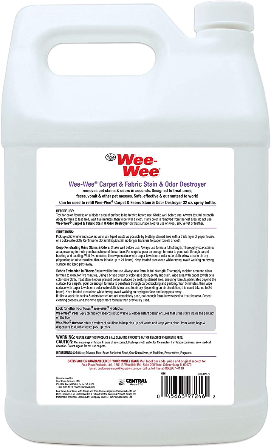Wee-Wee Pet Stain and Odor Eliminator for Carpet Stains 128 Ounces