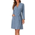 thumbnail image 1 of Bata de mujer INSPIRE CHIC de longitud a la rodilla, de punto acanalado, elástica, corta, para dormir, con bolsillos, talla XL, color azul, 1 of 5