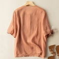 thumbnail image 5 of Blouses for Women Dressy Casual Summer Linen Shirts Retro Leaf Embroidered Round Neck Loose Tee Shirts Casual Tunic Tops Orange L, 5 of 5