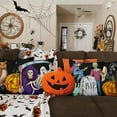 thumbnail image 2 of Halloween Throw Pillow Covers Set of 4 16x16 inch, Ghost Skeleton Decor Pillowcase for Farmhouse Outdoor, Scary Bat Skull Pumpkin Cushion Couch Cover Orange and Black Cushion Cases, 2 of 5
