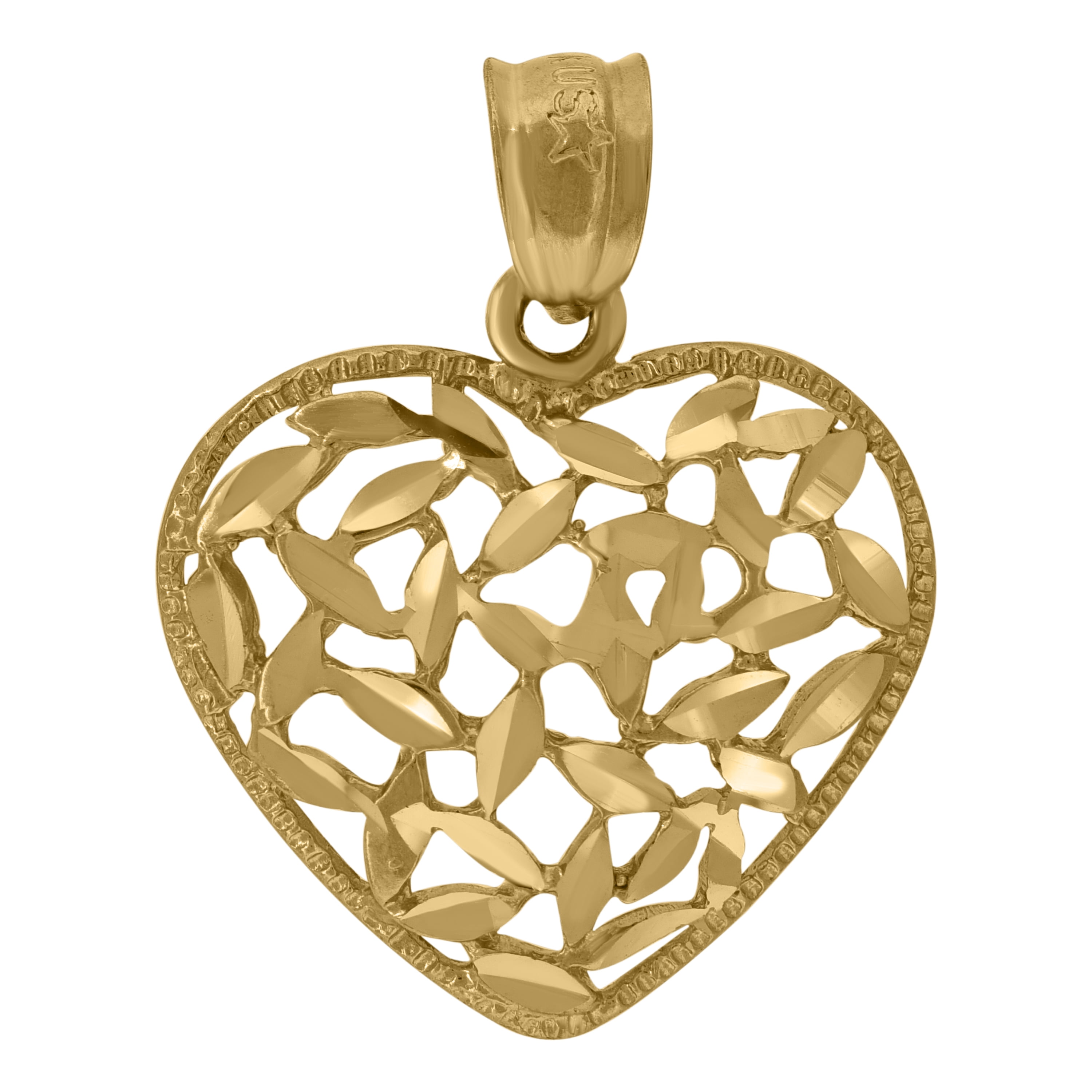 10kt Yellow Gold Womens Diamond-cut Love Heart Charm Pendant