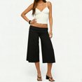 thumbnail image 3 of RUINIXCW Fold Over Capri Pants for Women Flowy Wide Leg Capri Pants Low Rise Yoga Culottes Pants Foldover Leggings Summer Beach Crop Palazzo Pants, 3 of 9