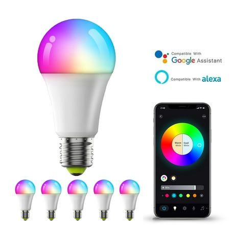 Christmas Savings Clearance! Cbcbtwo Smart Home Lighting Bulbs, Multicolor Dimmable Smart WiFi Light Bulb, 9W 800LM E27 Base, Compatible with Bluetooth, Wifi, Alexa, Google Home Assistant - 6 Pack