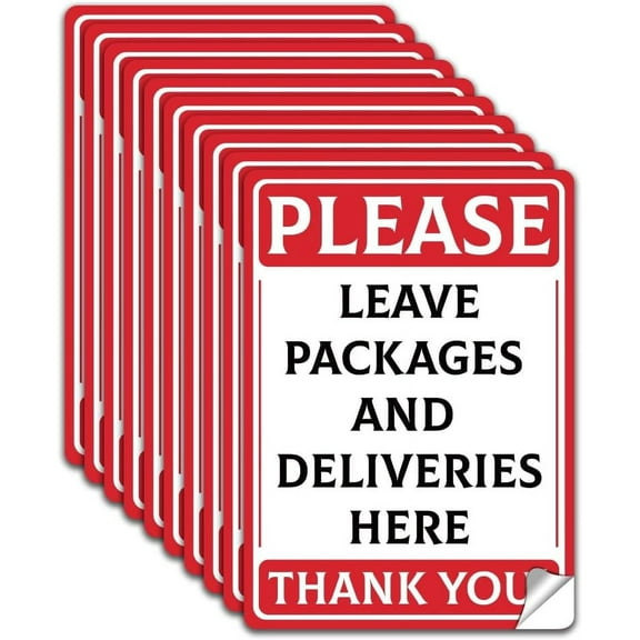 10Pcs Packages Delivery Here Sign Sticker Please Leave Packages and Deliveries Here Sign for Dlivery Driver PVC Waterproof Packages Delivery Instruction Tags 5.1x7 Inch