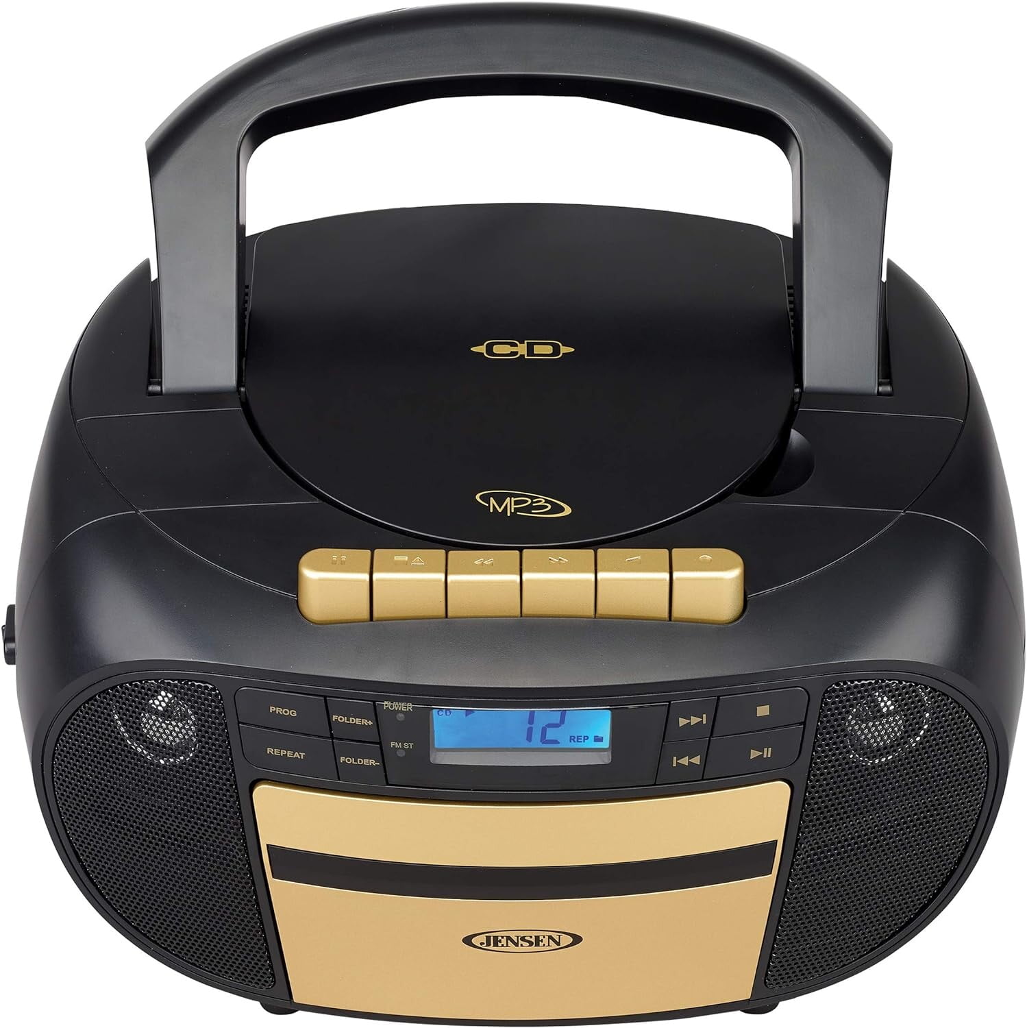 Pre-Owned Premium Jensen CD-550 Portable Boombox Stereo Home Audio  Top-Loading CD/MP3 Cassette Player/Recorder Digital Tuner AM/FM Radio  (Black/Gold) - Walmart.com