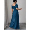 thumbnail image 2 of Teal Blue Elegant Fitted Square Neck Short Sleeve Maxi Dress For Women, 2 of 6