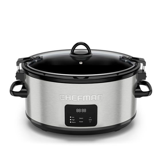 CHEFMAN - Olla de Cocción Lenta Programable 7 Qt con 3 Temperaturas — Acero Inoxidable