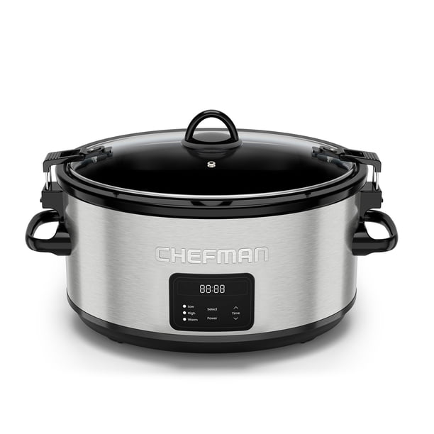 CHEFMAN - Olla de Cocción Lenta Programable 7 Qt con 3 Temperaturas — Acero Inoxidable