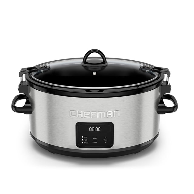 CHEFMAN - Olla de Cocción Lenta Programable 7 Qt con 3 Temperaturas — Acero Inoxidable