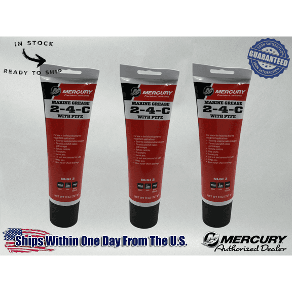 Mercury OEM 2-4-C Marine Lubricant with Teflon 8 oz Tubes 92-802859A1 3 Pack