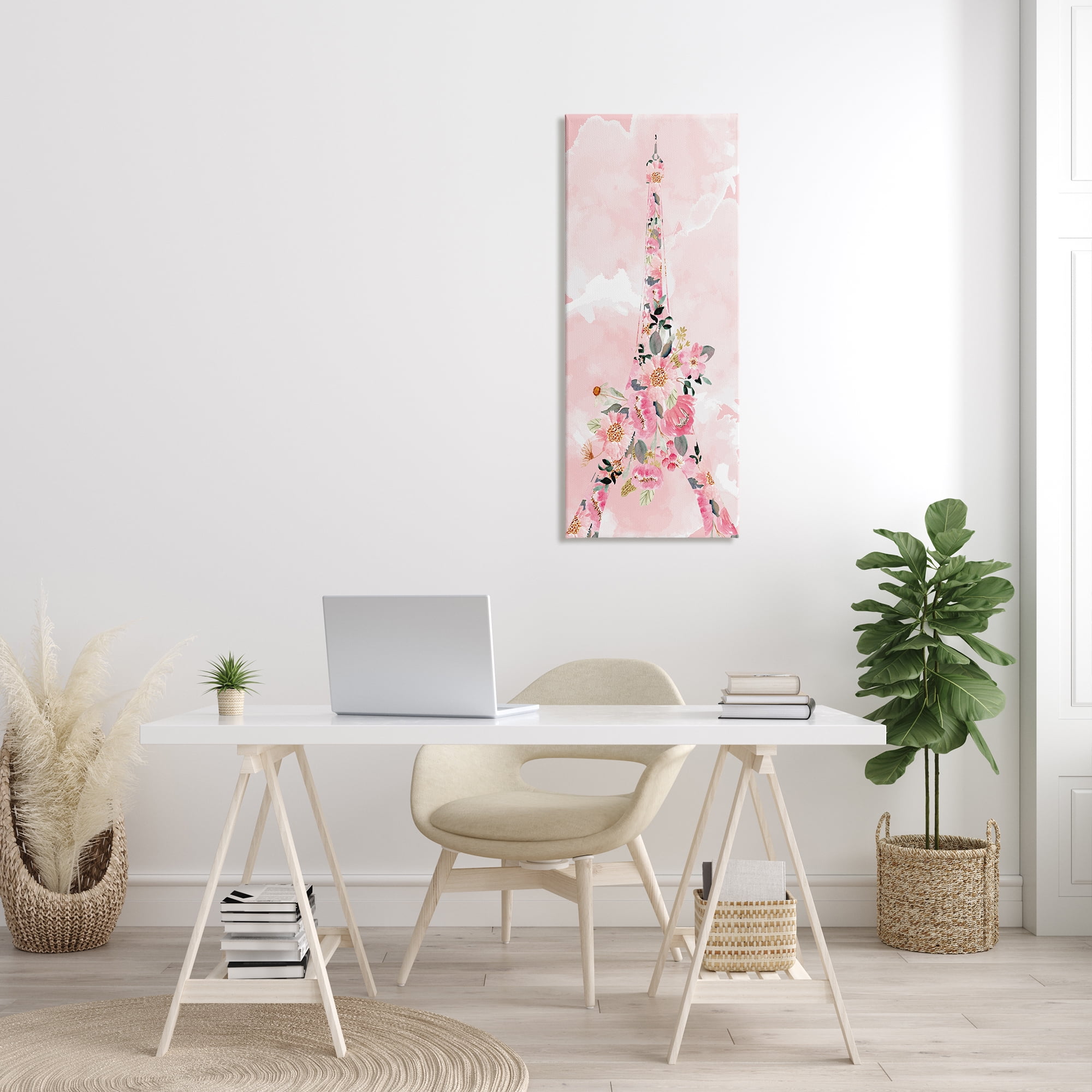 Stupell Industries Floral Pattern Eiffel Tower Pink Cloudy Sky, 17 x 40, Design by Kim Allen