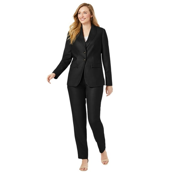 Jessica London Women's Plus Size Petite Stretch Crepe Single-Breasted Pantsuit