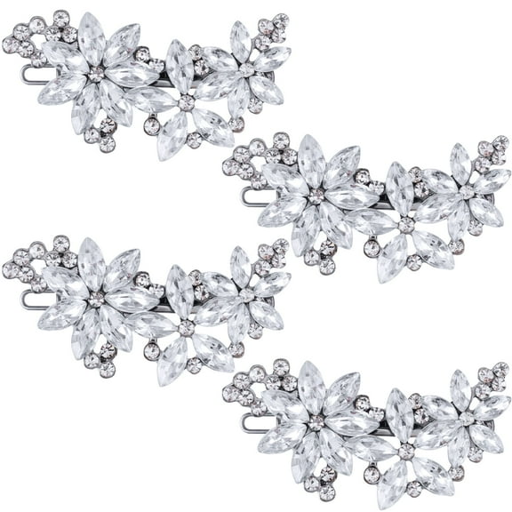 PATOPS 4Pcs Rhinestone Barrette Bride Hair Pin Crystal Hair Clip Wedding Accessory for Women Silver