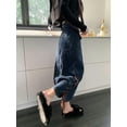 thumbnail image 7 of Retro long denim skirt for women high waist A-line pocket button suspenders Korean style fashionable denim mid-length skirt for street girls-Blue-XL, 7 of 7
