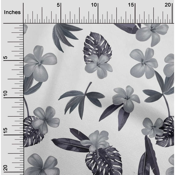oneOone Cotton Poplin Light Gray Fabric Floral & Leaves Tropical Sewing Material Print Fabric By The Yard 42 Inch Wide