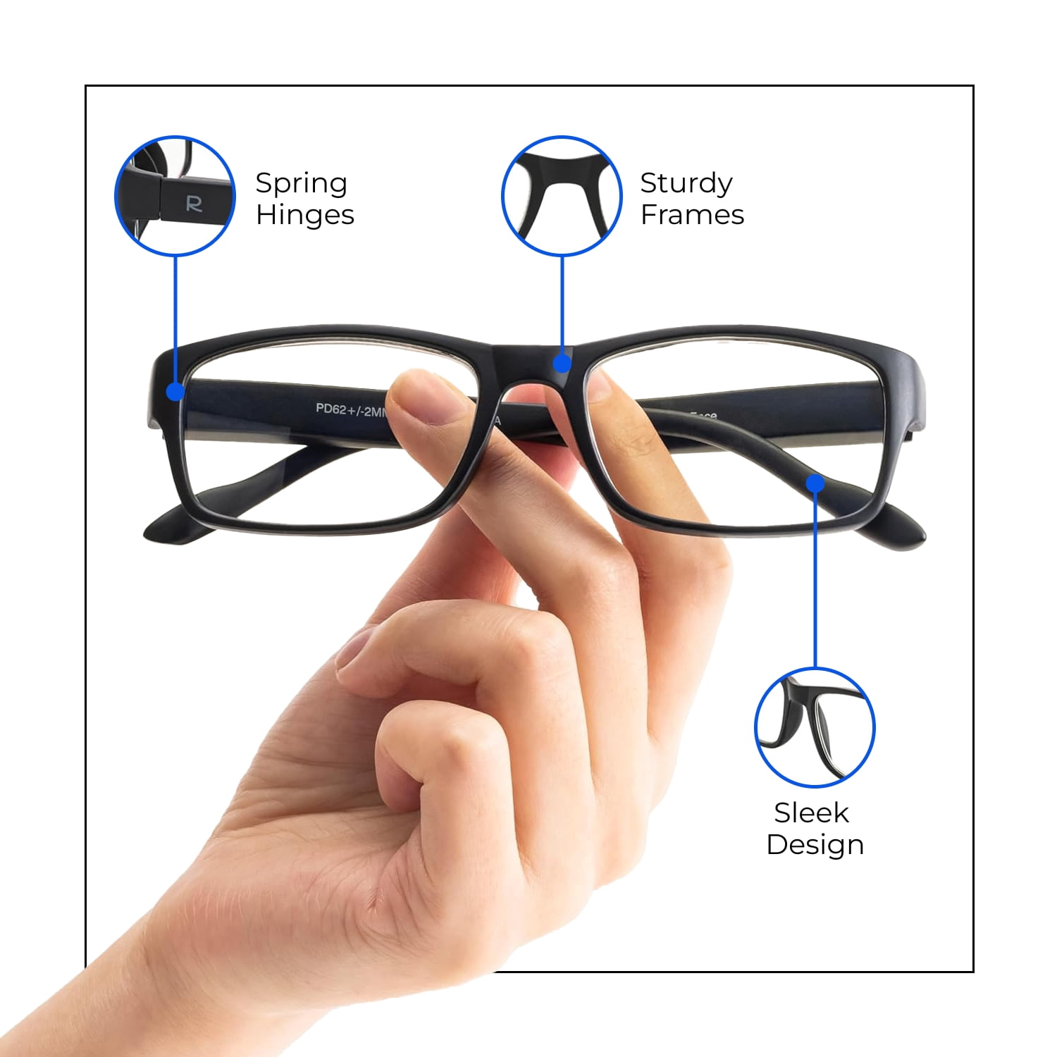 Readerest Blue Light Blocking Reading Glasses, Computer Glasses (Black, 1.25 Magnification)