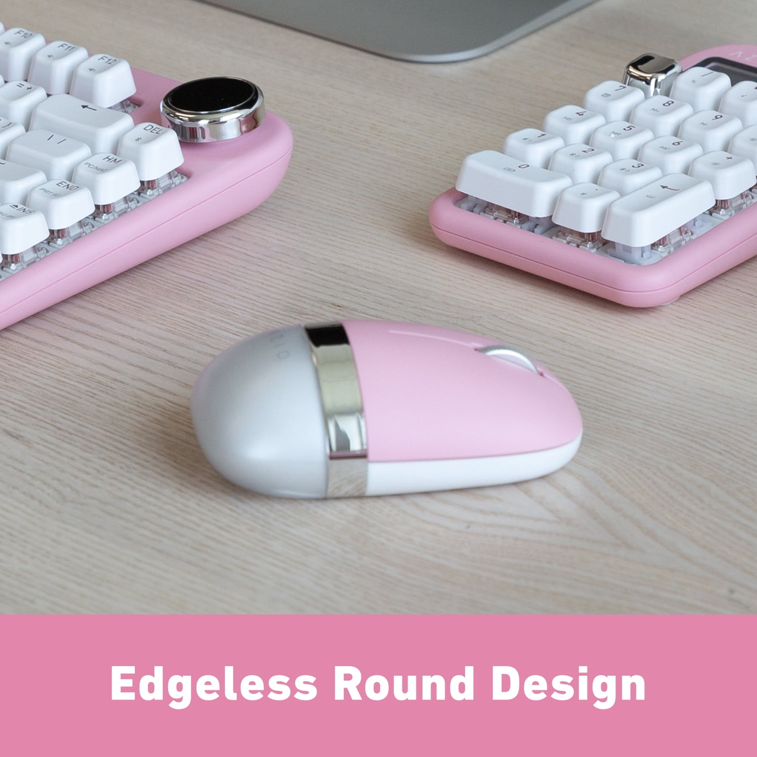Azio IZO Cordless Optical Computer Mouse, Ergonomic, 3 Buttons, Bluetooth 3.0/5.0 and 2.4G RF-USB (Pink Blossom), IM408