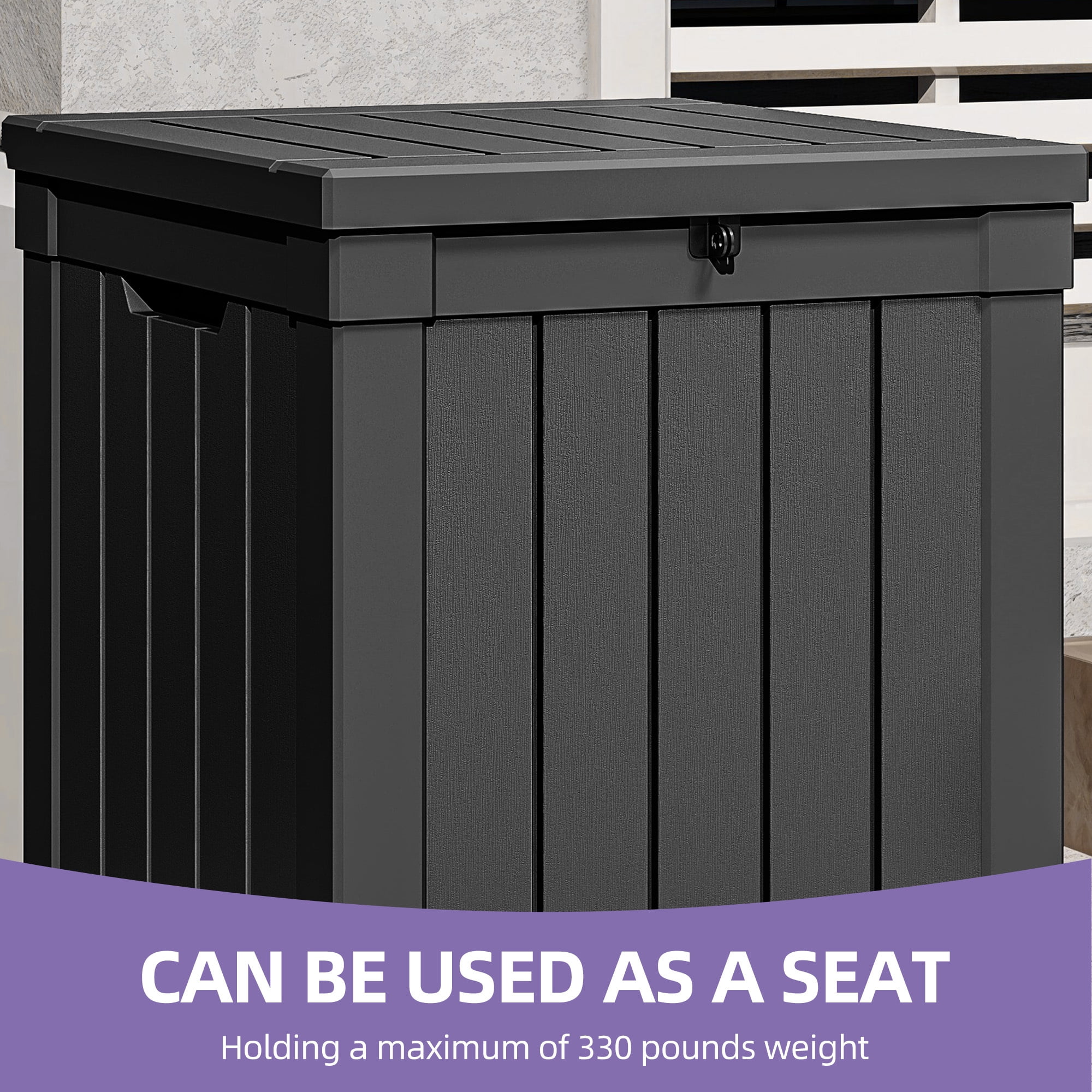 Uforic 51 Gallon Waterproof Lockable Deck Box, Resin Outdoor Storage Box, Black
