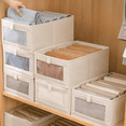 thumbnail image 1 of Caja de almacenamiento de tela de algodón y lino con ventana, caja de almacenamiento de ropa grande, caja de almacenamiento de juguetes plegable, 1 of 4