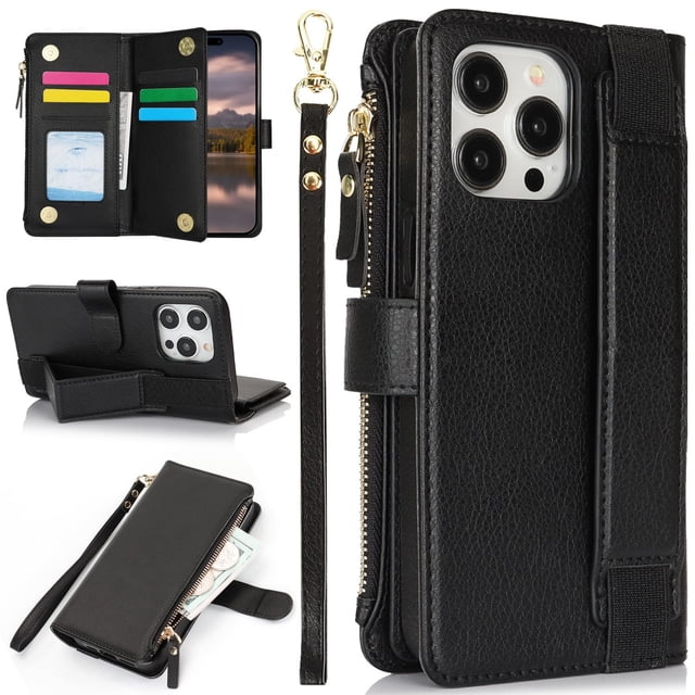 Funda tipo cartera con tarjetero magnético para iPhone 13 Pro Max, 13 Mini y 13 Pro. Funda de cuero para iPhone 13 Pro Max.