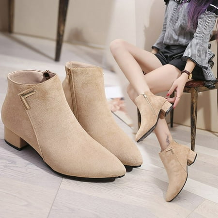 

Yoslce Women S Boots Ladies Fashion Casual Solid Color Pointed Toe Thick Heel Ankle Womens Snow