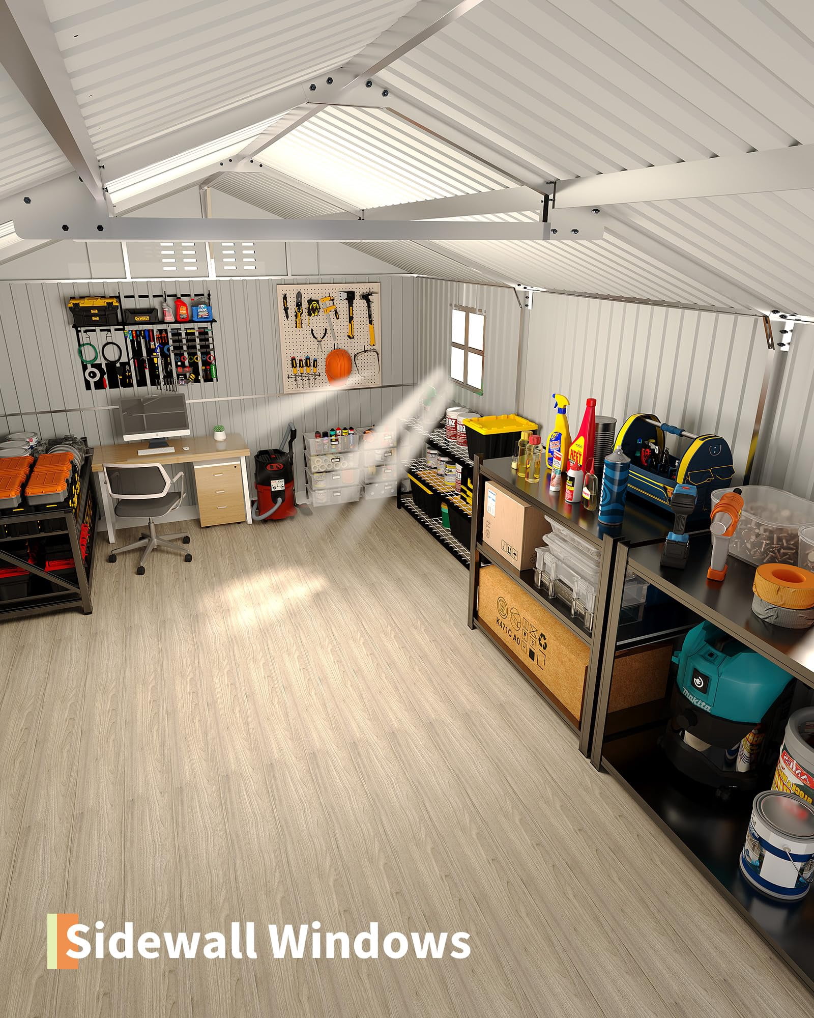 12x20 FT Metal Carport, Enclosed Car Port with Reinforced Frame and Steel Roof for All-Weather Use, Metal Garage Shed for Full-Sized Pickup Trucks