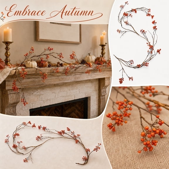 7.2 Ft Red Berry Vine with Dried Twigs Bendable Artificial Branch for Thanksgiving Home Background Wall Dry Vase Arrangement Decor