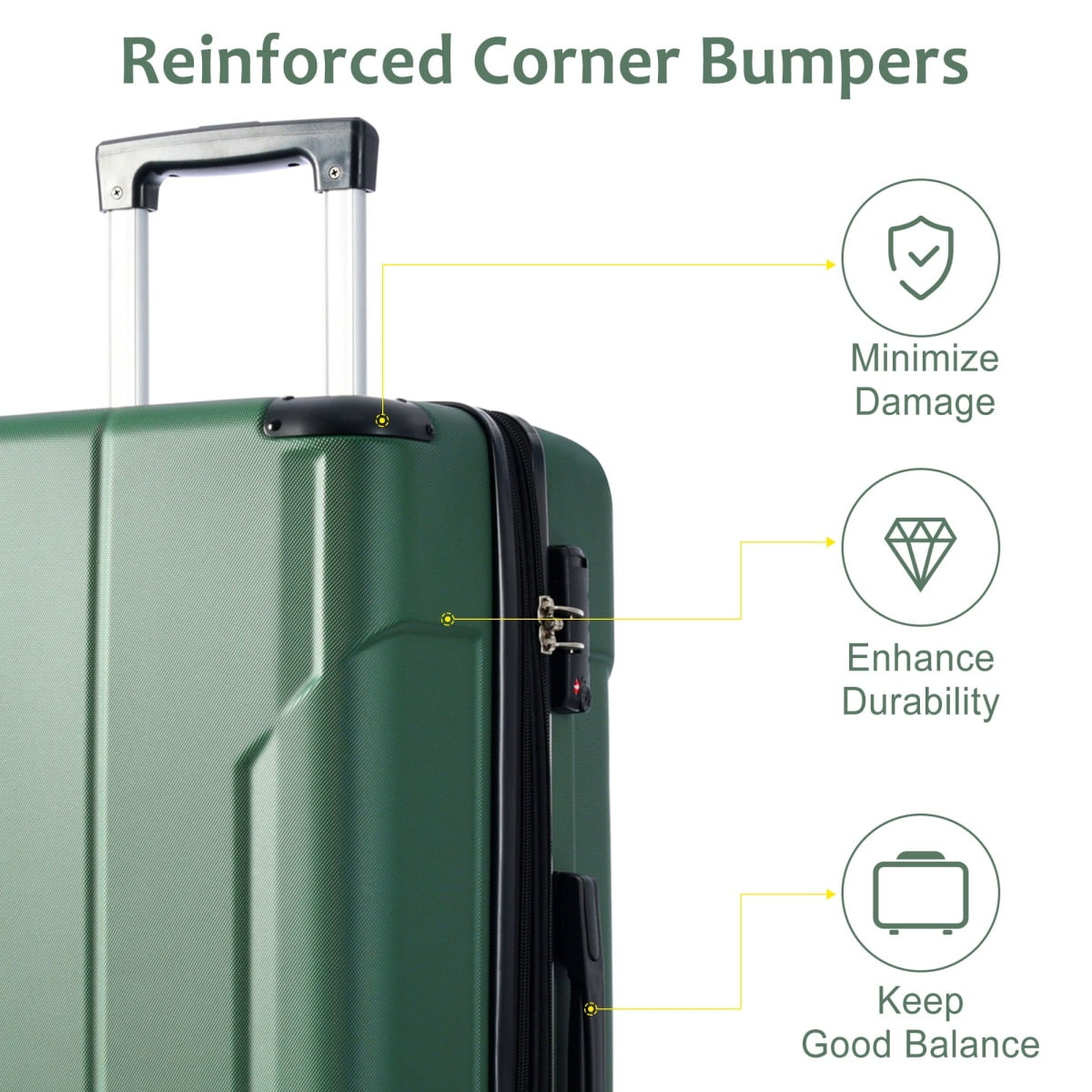 Hardshell Luggage, Lightweight Durable ABS Suitcases with Double Wheels, Expandable 24-inch Checked Luggage 24" (Green)