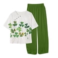 thumbnail image 3 of QUYUON Two Piece Outfits for Women Plus Size Matching Sets for Women Summer Long Pants Sets Floral Printed Short Sleeve Tops and Elastic Waist Loose Pants Two Piece Lounge Sets E-Green L, 3 of 5