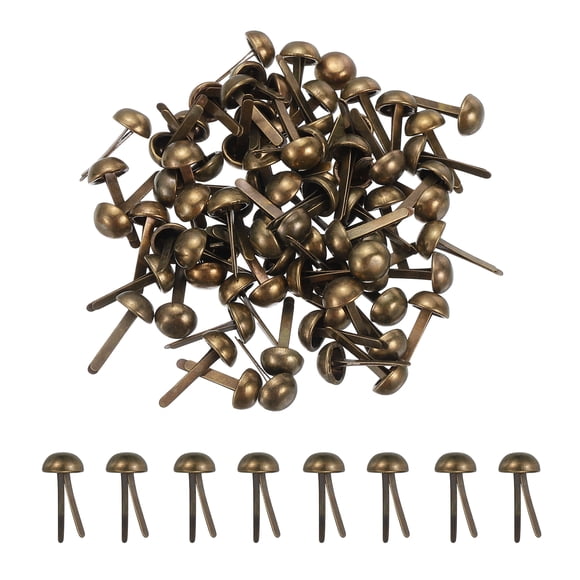 Uxcell 80 Pcs Brads Paper Fasteners, 6 x 13 mm Metal Round Head Split Pins, Prong Brads for Scrapbooking Leather Craft Decorative DIY Supplies, Bronze