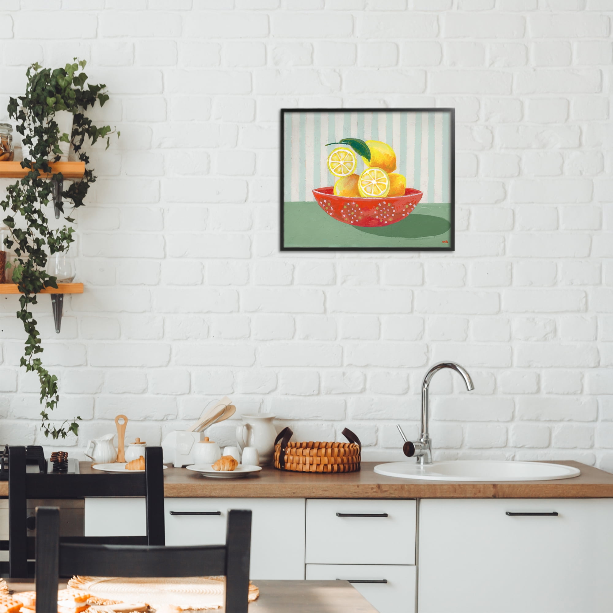 Stupell Industries Sunny Lemons in Red Bowl Black Framed Giclee Art, design by Rachael Reese